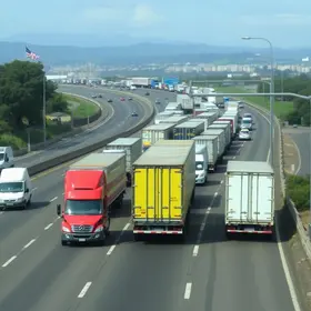 fila de caminhões